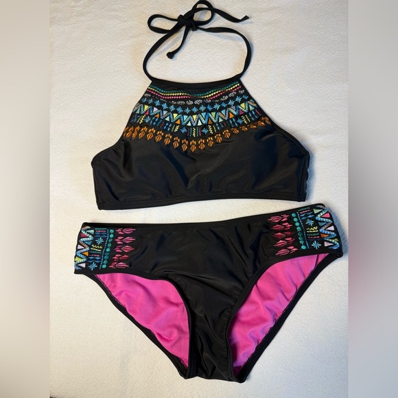 Bikini Nation Other - BIKINI NATION bikini, black with tribal pattern, halter top, EUC Size S